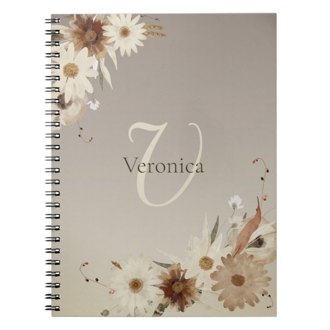 Carnet Aquarelle d'automne Monogramme floral Personnalisé (Devant)