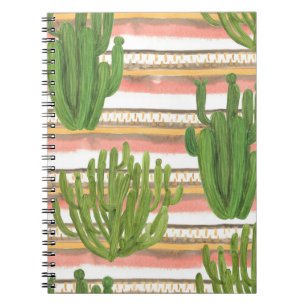 Carnet Aquarelle de cactus, arrière - plan rayé, couche t