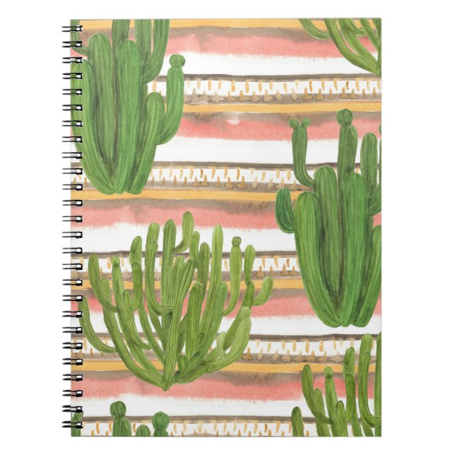 Carnet Aquarelle de cactus, arrière - plan rayé, couche t (Devant)