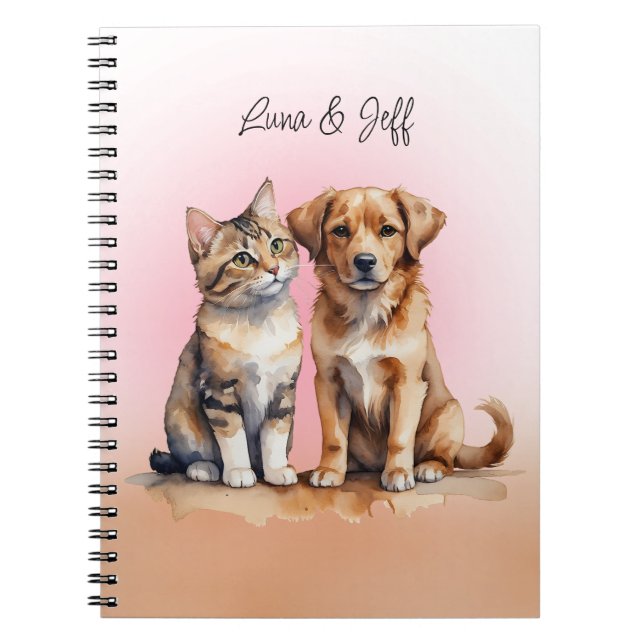 Carnet Aquarelle de chat et chien mignonne (Devant)