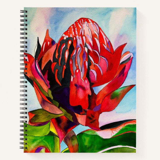 Carnet Aquarelle de fleurs indigènes de Waratah (Devant)