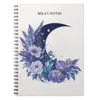 Carnet Aquarelle de lune personnalisée Céleste pourpre