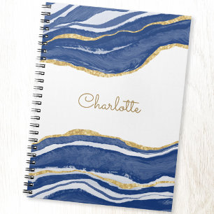 Carnet Aquarelle de Parties scintillant d'or Agate bleu p