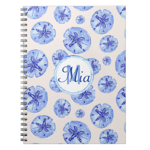 Carnet Aquarelle de sable bleu dollar-nom monogramme pers