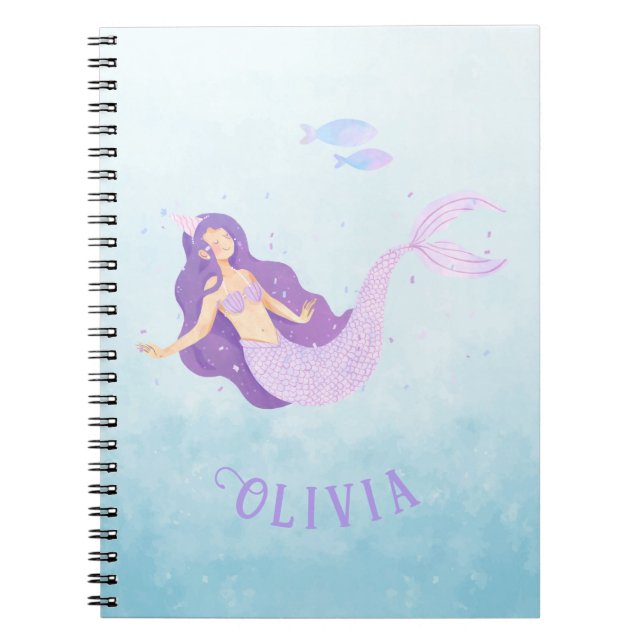 Carnet Aquarelle de sirène mauve mauve fille Anniversaire (Devant)