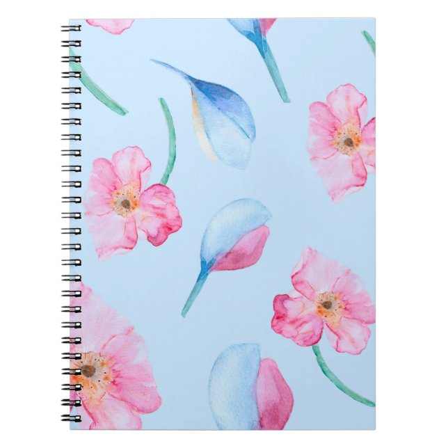 Carnet Aquarelle dessinée à la main avec motif rose (Devant)