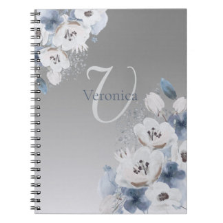 Carnet Aquarelle d'hiver Monogramme floral personnalisé