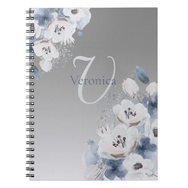 Carnet Aquarelle d'hiver Monogramme floral personnalisé (Devant)