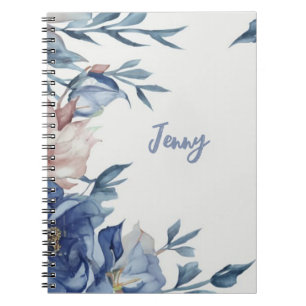 Carnet Aquarelle douce Floral bleu