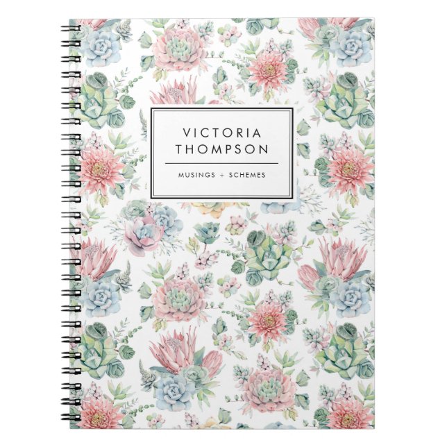 Carnet Aquarelle douce Pastel Motif Succulent (Devant)