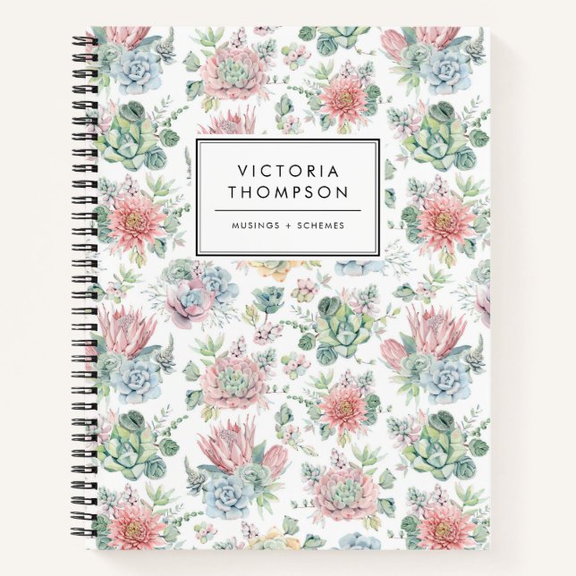 Carnet Aquarelle douce Pastel Motif Succulent (Devant)