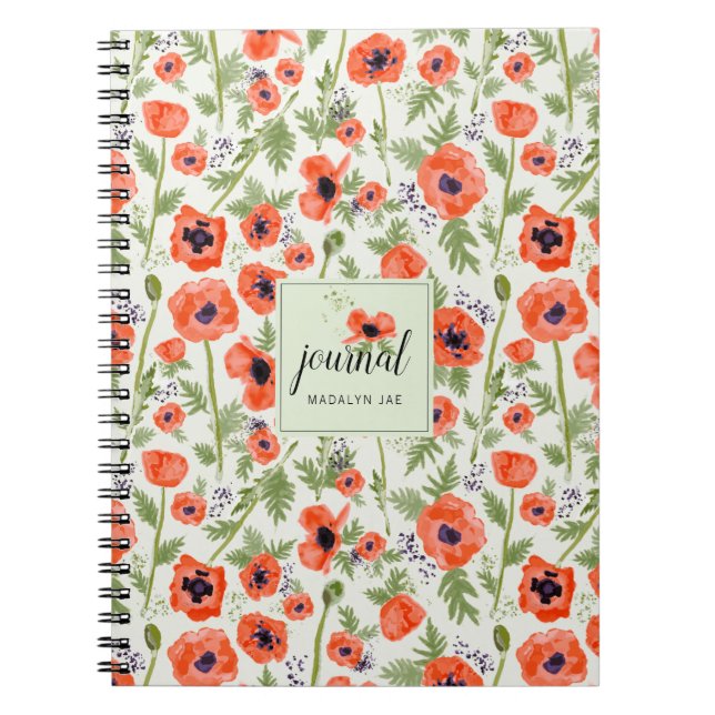 Carnet Aquarelle du pavot orange Nom du motif floral (Devant)