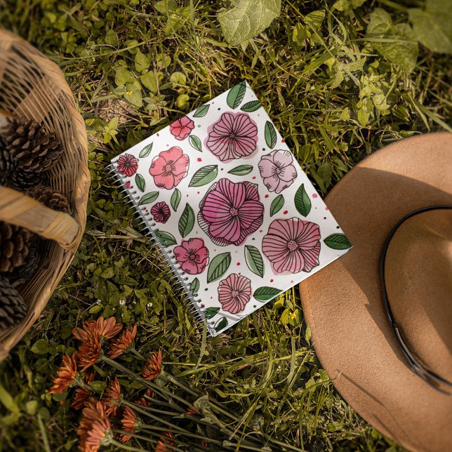 Carnet Aquarelle et fleurs d'encre - rose et vert (Créateur téléchargé)