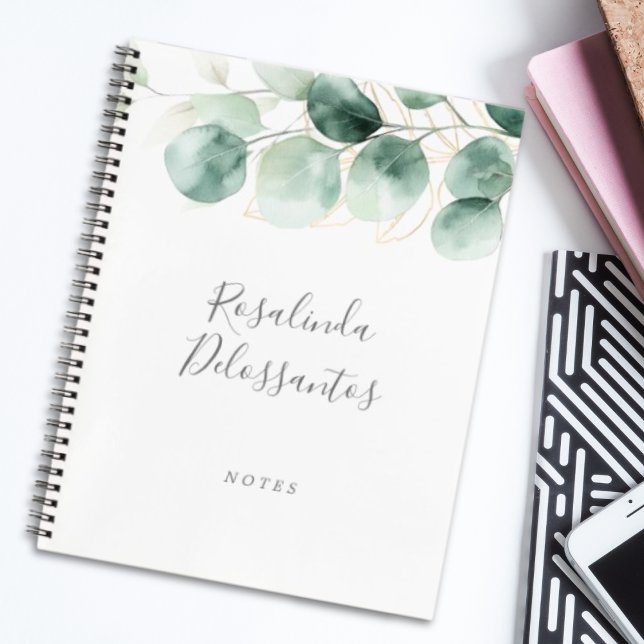 Carnet Aquarelle Eucalyptus Vert Or Floral (Watercolor Eucalyptus Greenery Gold Floral Notebook)