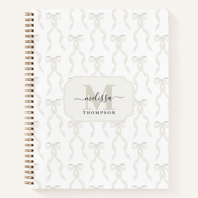 Carnet Aquarelle fantaisie Blanc Bow Mariage Monogramme (Devant)