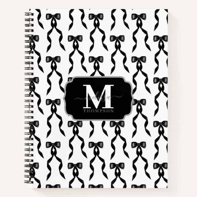 Carnet Aquarelle fantaisie Noir Bow Monogramme (Devant)