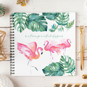 Carnet Aquarelle Flamant rose rose Monstera Vert