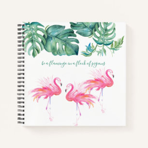 Carnet Aquarelle Flamant rose rose Monstera Vert