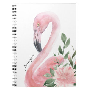 Carnet Aquarelle Flamant rose rose Tropical avec votre no