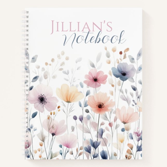 Carnet Aquarelle Fleur de Champ Botanique Pastel Douce (Devant)