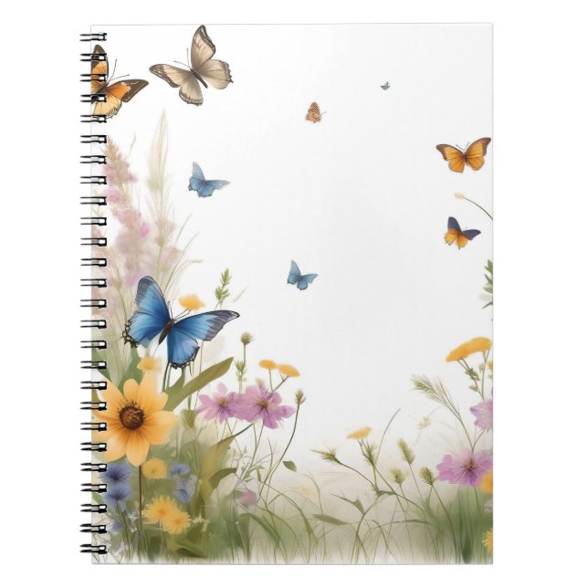 Carnet Aquarelle Fleur sauvage Gris Et Papillons, (Devant)