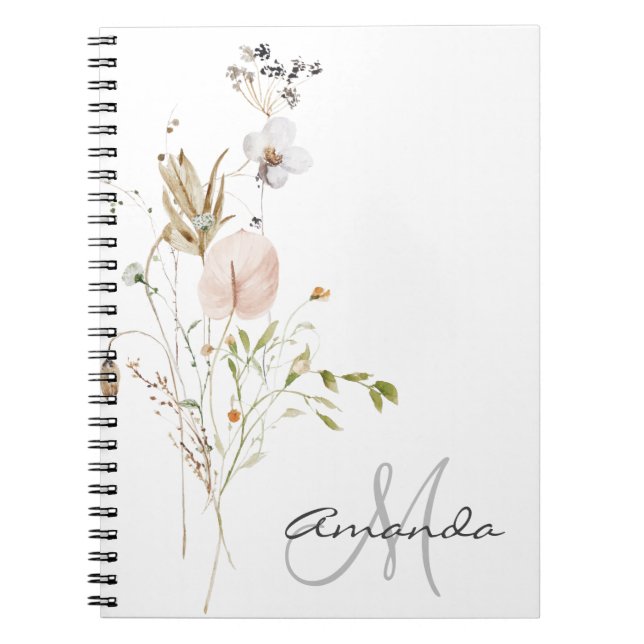 Carnet Aquarelle Fleur sauvage Nom du monogramme (Devant)