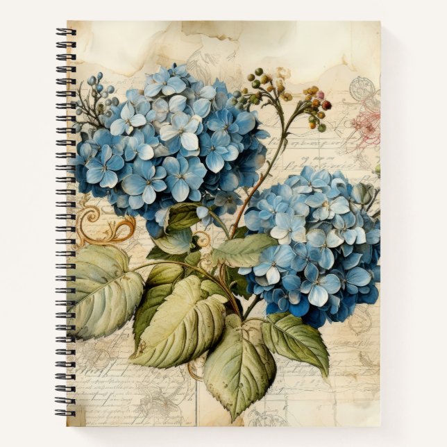 Carnet Aquarelle Fleurie Hydrangea Bleue (Devant)