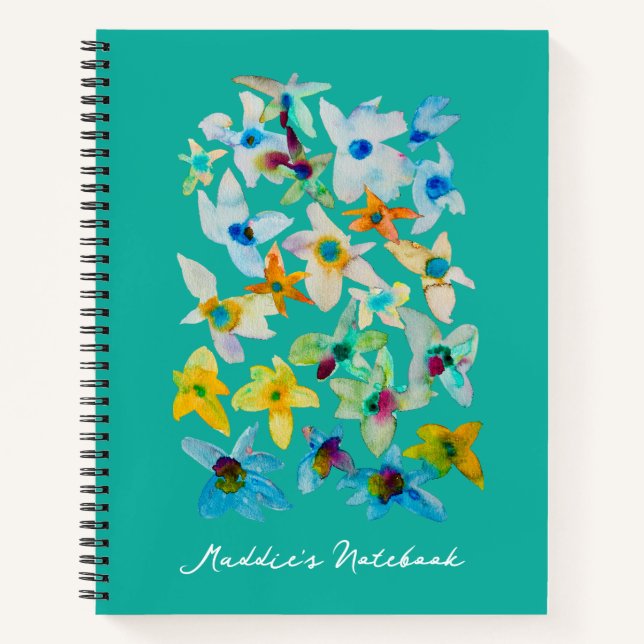 Carnet Aquarelle fleurs bleues blanches (Devant)