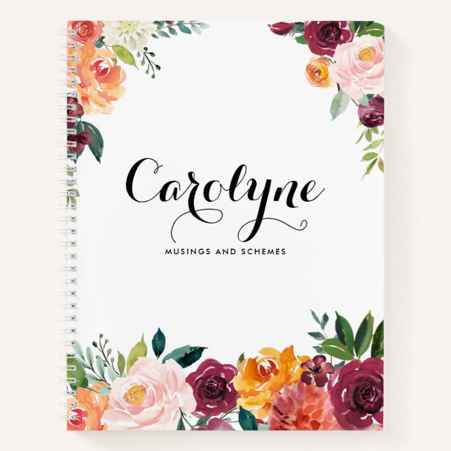 Carnet Aquarelle Fleurs d'automne personnalisées (Devant)