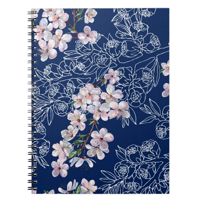 Carnet Aquarelle fleurs de branche cerise avec branche gr (Devant)