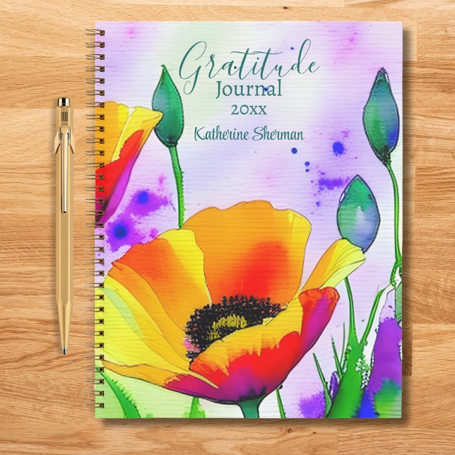 Carnet Aquarelle Fleurs de Californie Remerciements (Gratitude Journal: Write down what you're grateful for, improve your life. Add your name and year.)