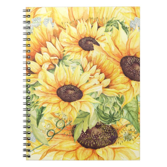 Carnet Aquarelle Fleurs de soleil Jaunes Vert (Devant)