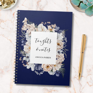 Carnet Aquarelle Fleurs Florales Beige Bleu Joli