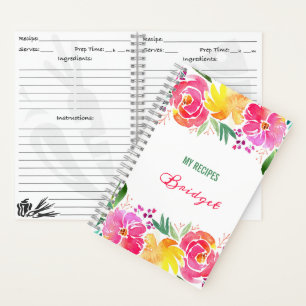 Carnet aquarelle Fleurs Recettes avec nom