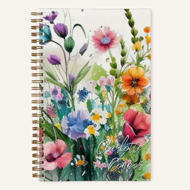 Carnet Aquarelle Fleurs sauvages art personnalisé (Recto)