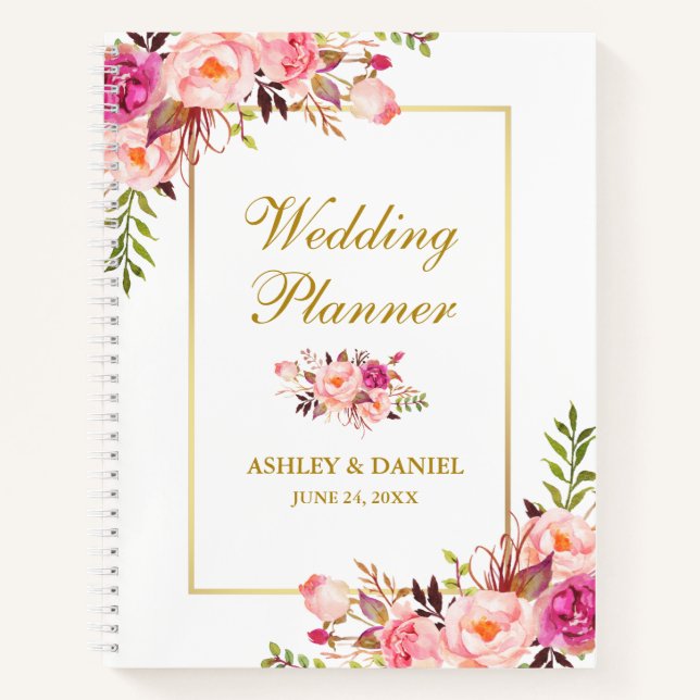 Carnet Aquarelle Floral or rose Wedding planner (Devant)