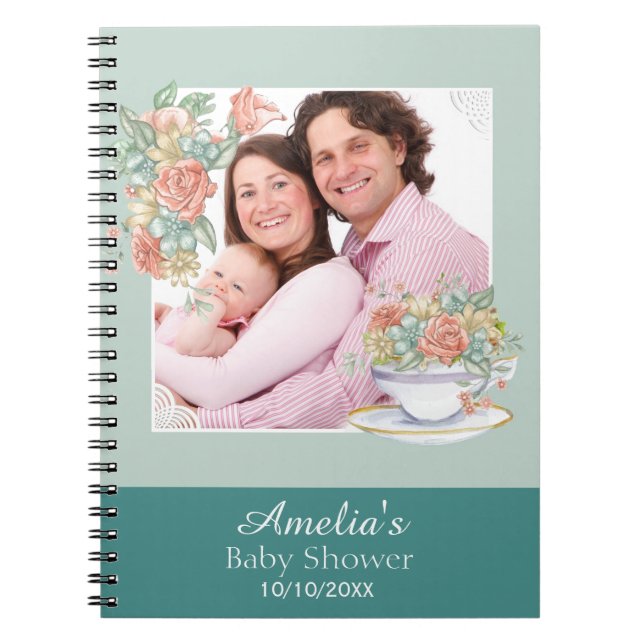 Carnet Aquarelle Floral Tea Party Baby shower invité (Devant)