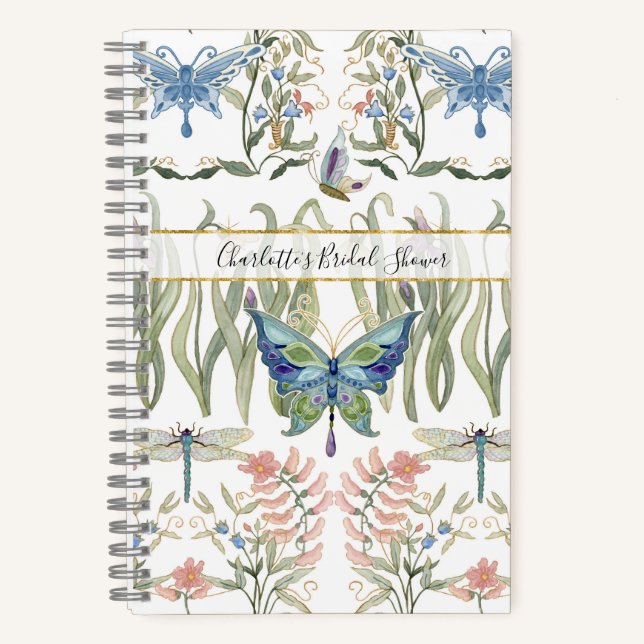 Carnet Aquarelle florale Bleu et papillon rose (Recto)