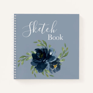 Carnet Aquarelle Florale bleu foncé Esquisse de script mo