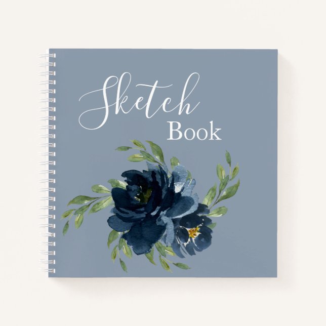 Carnet Aquarelle Florale bleu foncé Esquisse de script mo (Devant)