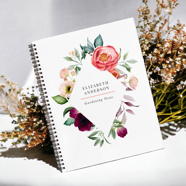 Carnet Aquarelle florale Boho rustique avec votre nom (Créateur téléchargé)