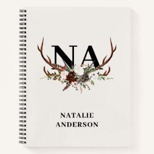 Carnet Aquarelle florale bois de cerf chute rustique