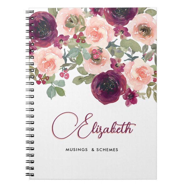 Carnet Aquarelle florale Bourgogne Brousse Peonies sur me (Devant)