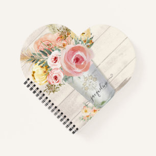 Carnet Aquarelle florale de pivoine Boho rousse Bois rust
