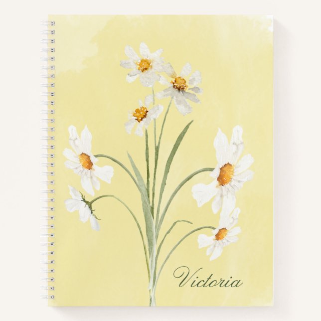Carnet Aquarelle florale jaune marguerite personnalisée (Devant)