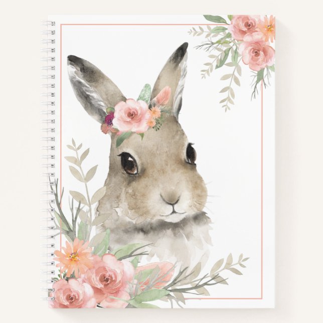 Carnet Aquarelle Florale Lapin Lapin Lapin Bois Animal (Devant)
