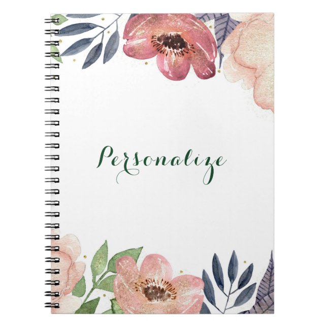 Carnet Aquarelle Florale moderne Elégant Chic Personnalis (Devant)