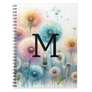 Carnet Aquarelle florale monogramme bleu rose