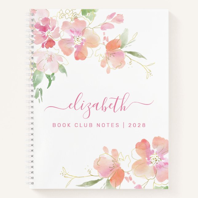 Carnet Aquarelle florale Monogramme de corail rose person (Devant)