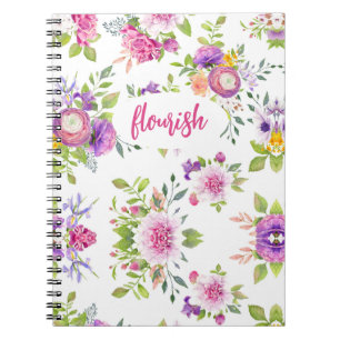 Carnet Aquarelle florale rose-rose-pourpre